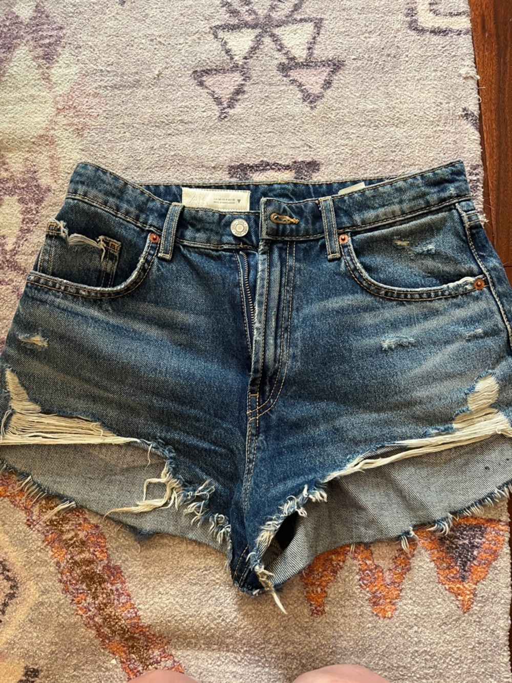 ZARA Distressed High-Waist Denim Shorts - Blue 4